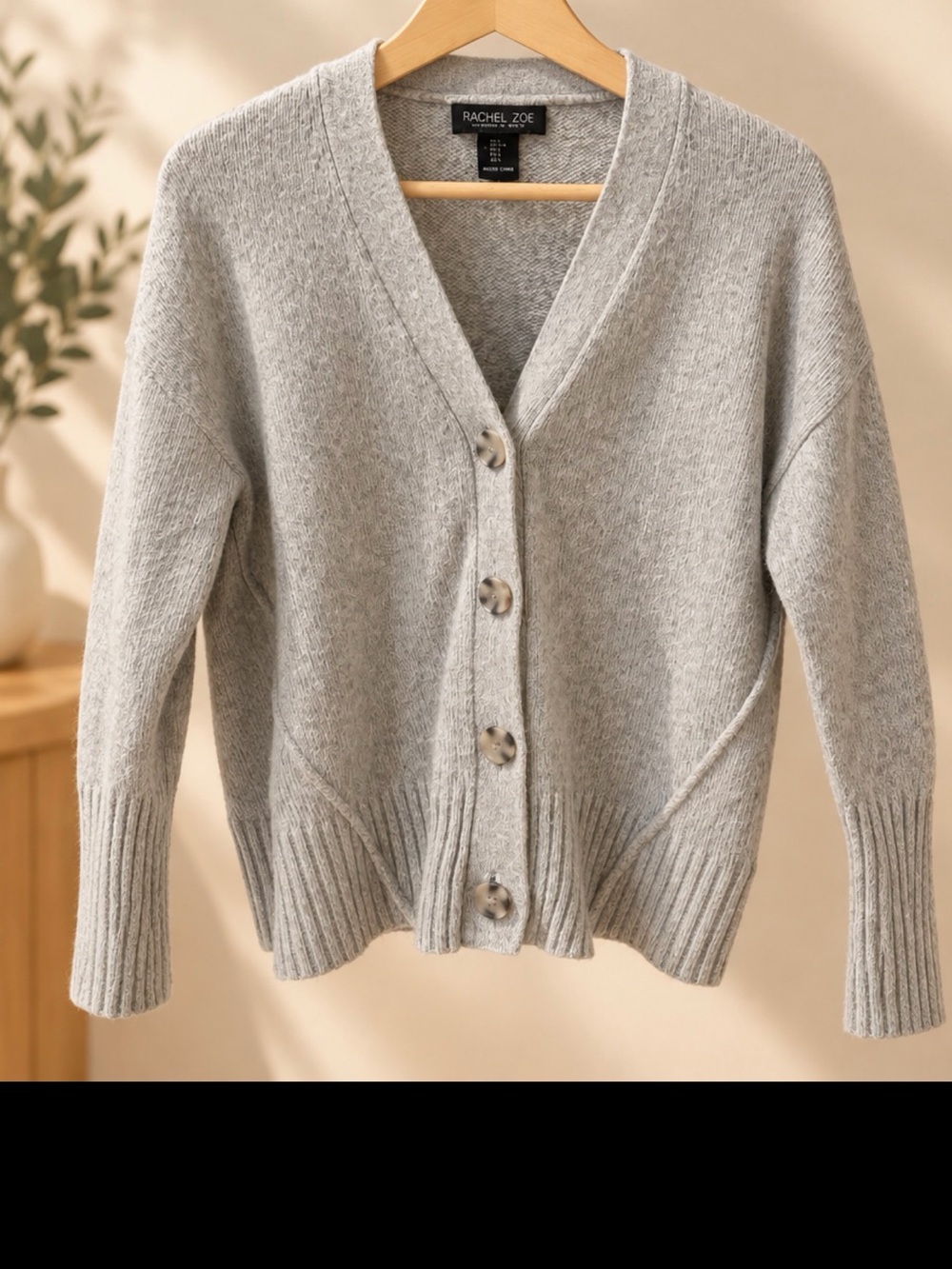 Rachel Zoe Light Gray V-Neck Button Cardigan